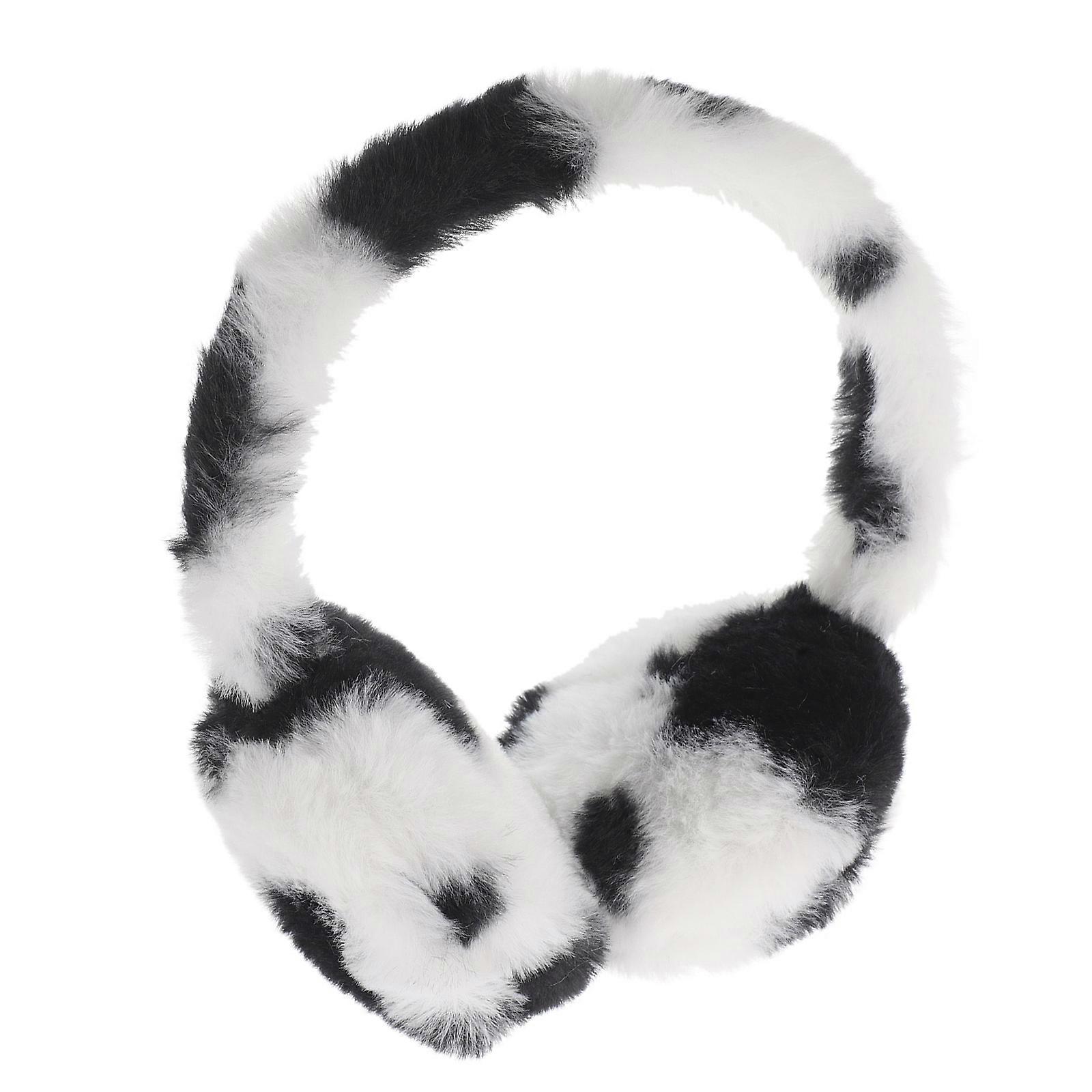 Black Foldable Plush Ear Muffs for Ear Warming with Stylish Print