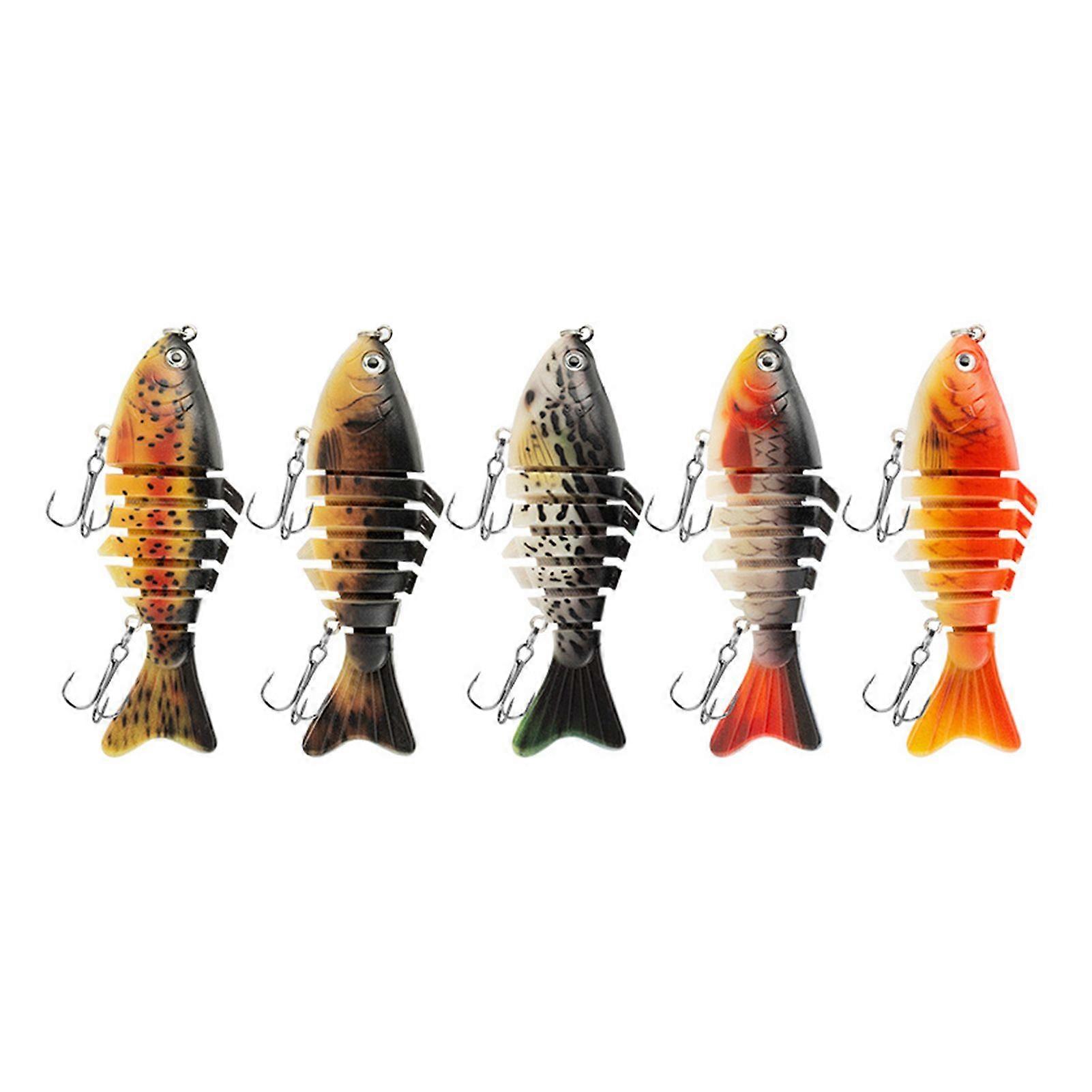 Mengxi 5Pcs Bionic Swimming Baits with Treble Hooks Realistic Looking Bright Colors Multi-section Fishing Lures Artificial Baits