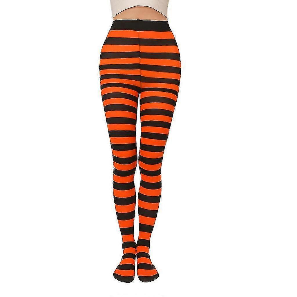 Collants longs à rayures souples femmes Larges collants à rayures horizontales bas opaques