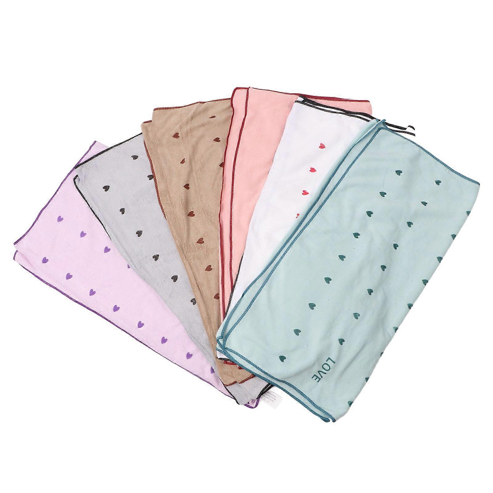 6PCS Bath Towel Large Soft Feel Polyester Fiber Home Shower Tower with Heart Pattern