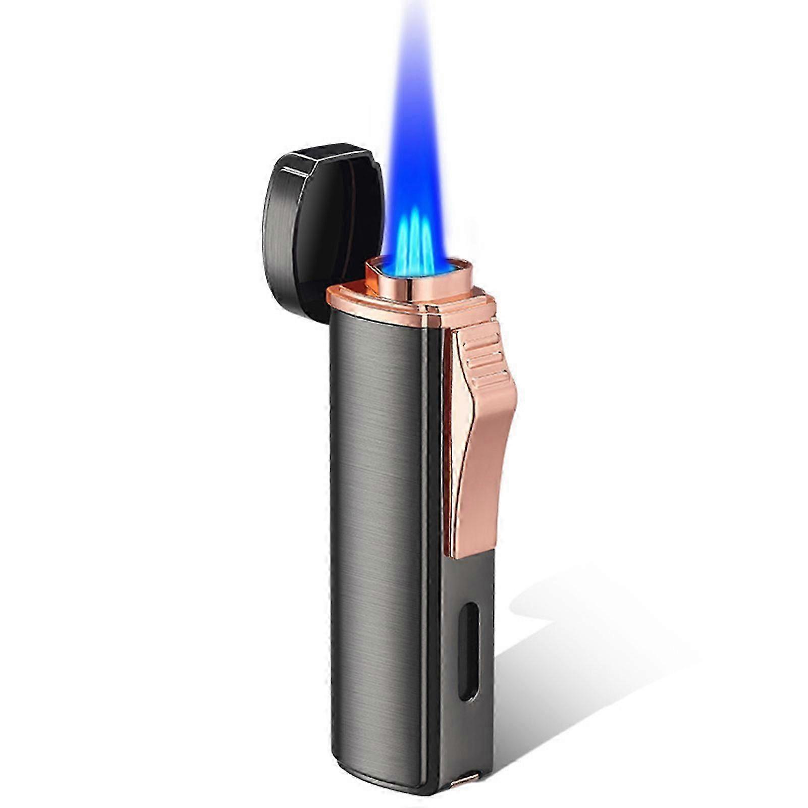 Triple-Jet Windproof Blue Flame Cigar Lighter, Sturdy Refillable, Ideal Gift for Dad