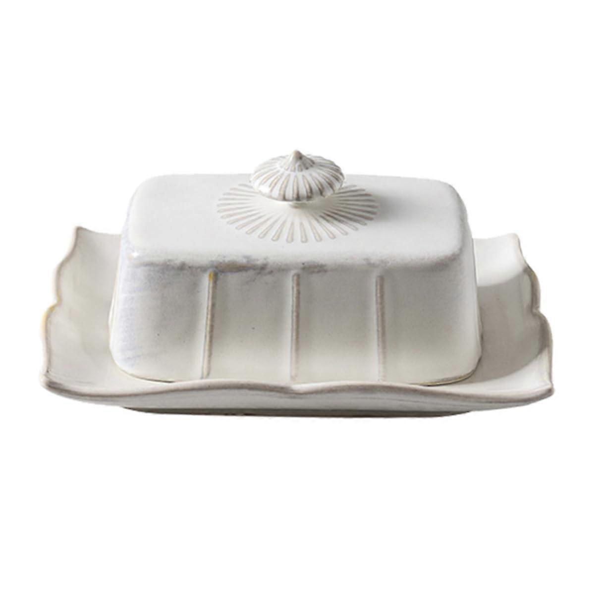Ceramic Butter Dish with Lid Keeps Butter Fresh Elegant Vintage Design for Kitchen Countertop