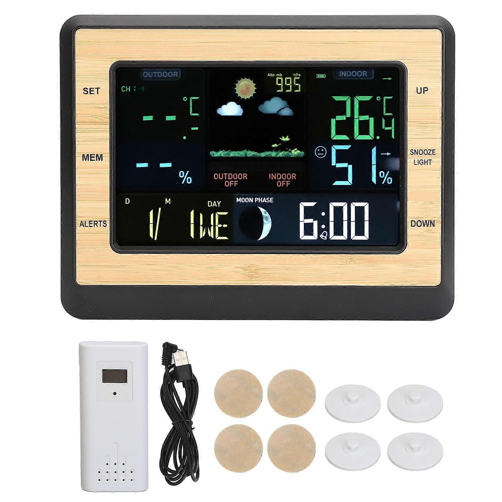 Weather Station Indoor Outdoor Thermometer with Humidity Pressure Forecast Touchscreen Lunar Phase