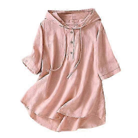 Hooded Half Placket T-Shirt for Women - Solid Color Short Sleeve Pullover with Drawstring