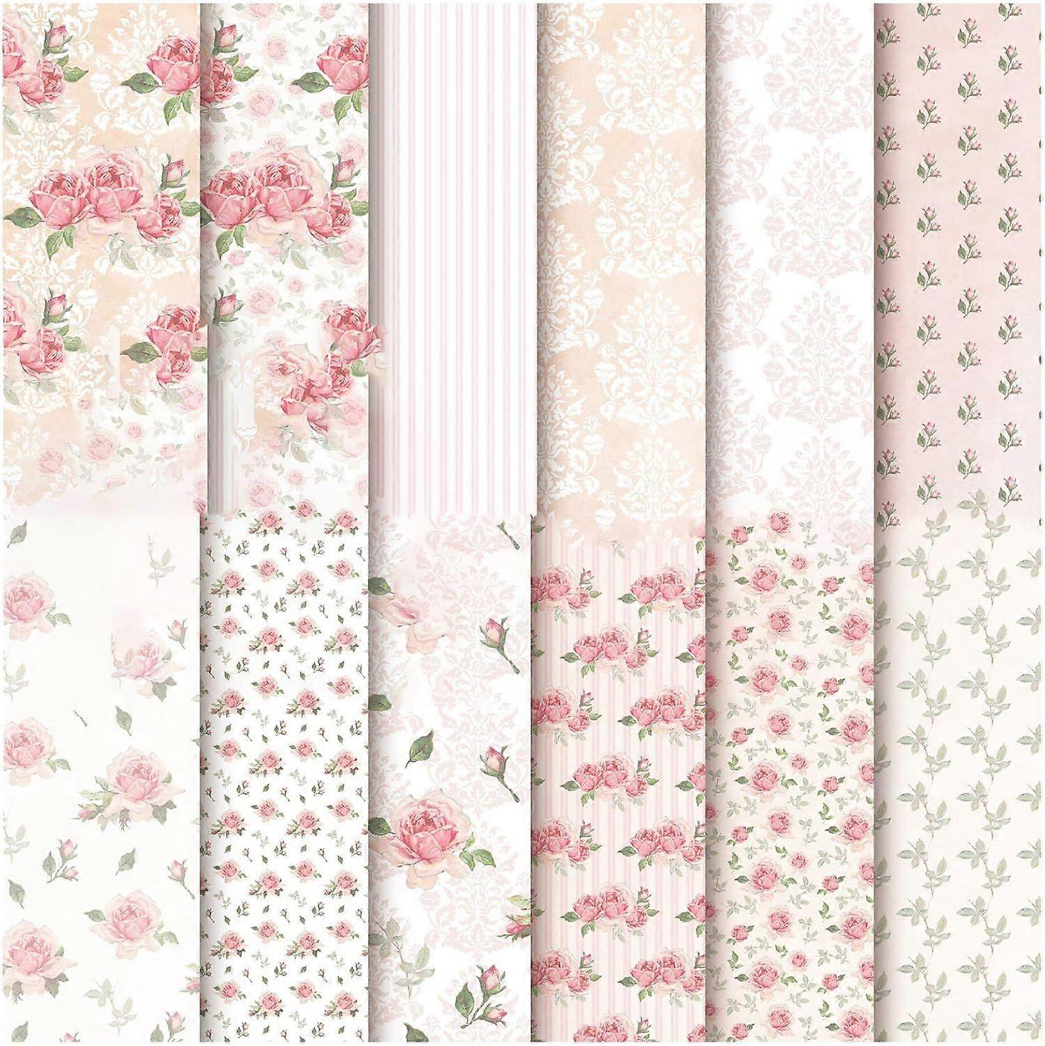 24 Sheets 12 Styles Scrapbooking Paper Pads Decorative Craft Paper Pad None Self-Adhesive Flower Background 153x153x0.1mm 2 Sheet/style