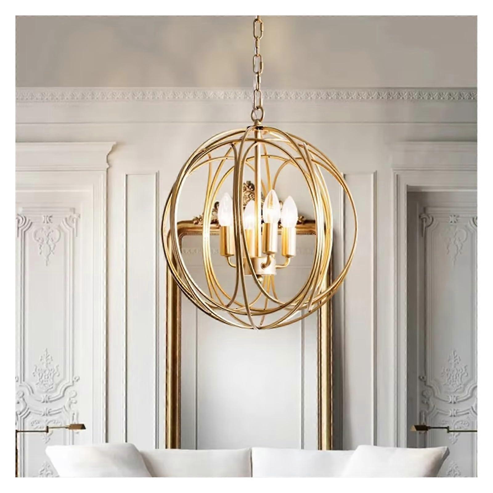 Modern LED Chandelier with Elegant Gold Finish, Vintage Ring Ball Design, D40cm Warm White Light