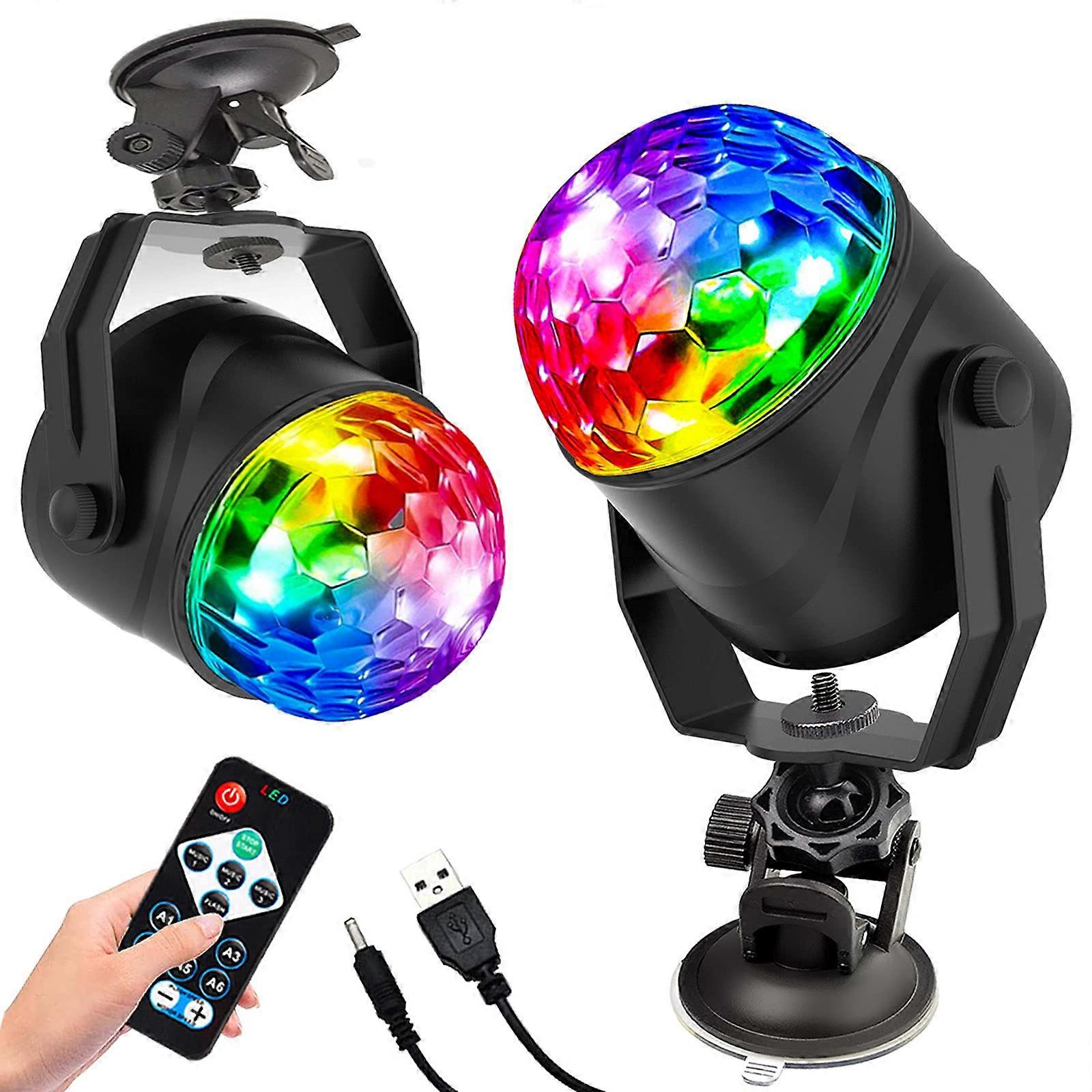 2Pack Sound Activated RGB Rotating Party Lights with Remote, USB for Home Car Stage Events
