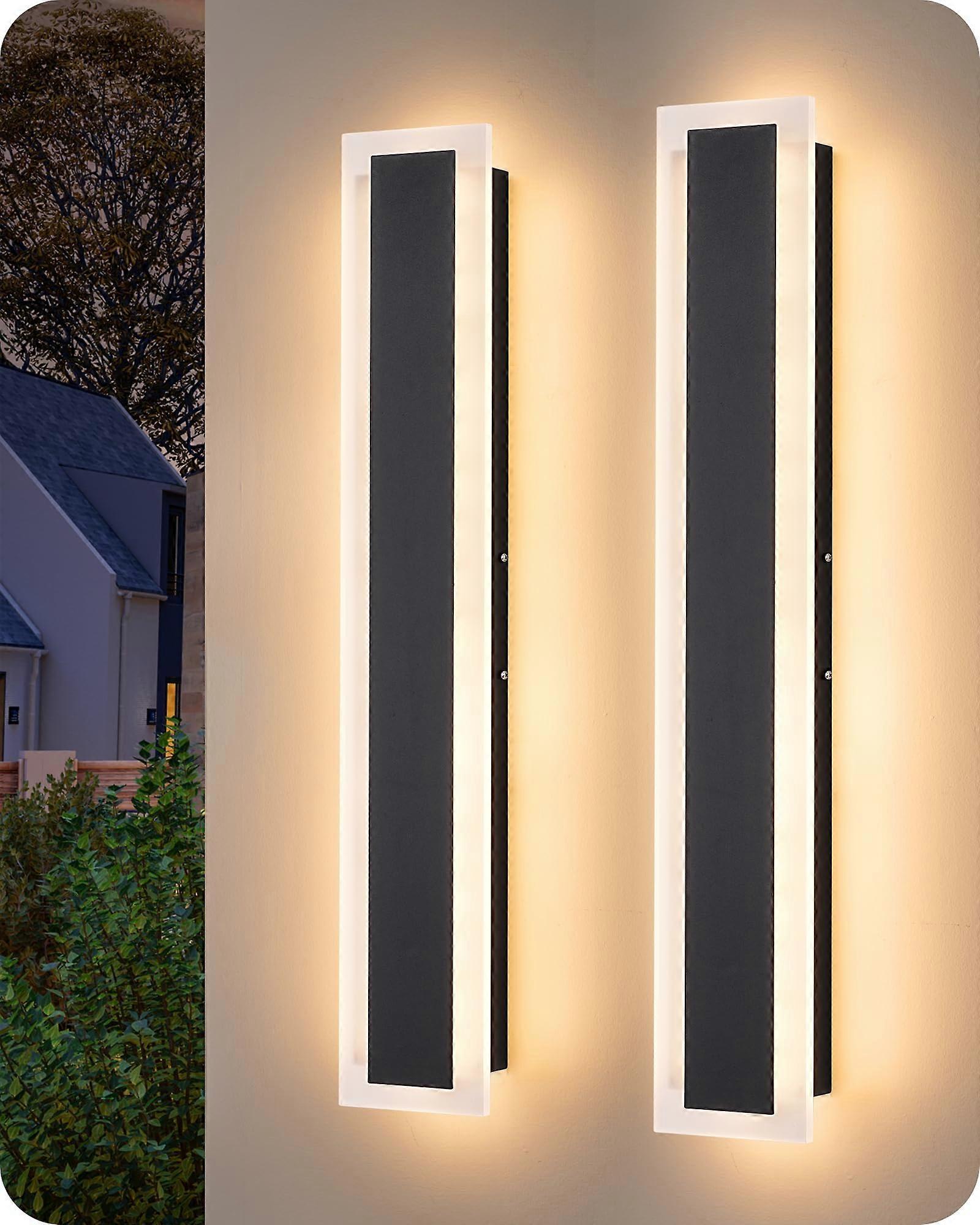 2 Pack 23.6' Dimmable LED Outdoor Wall Light, Modern IP65 Waterproof Sconce with Adjustable Color Temperature