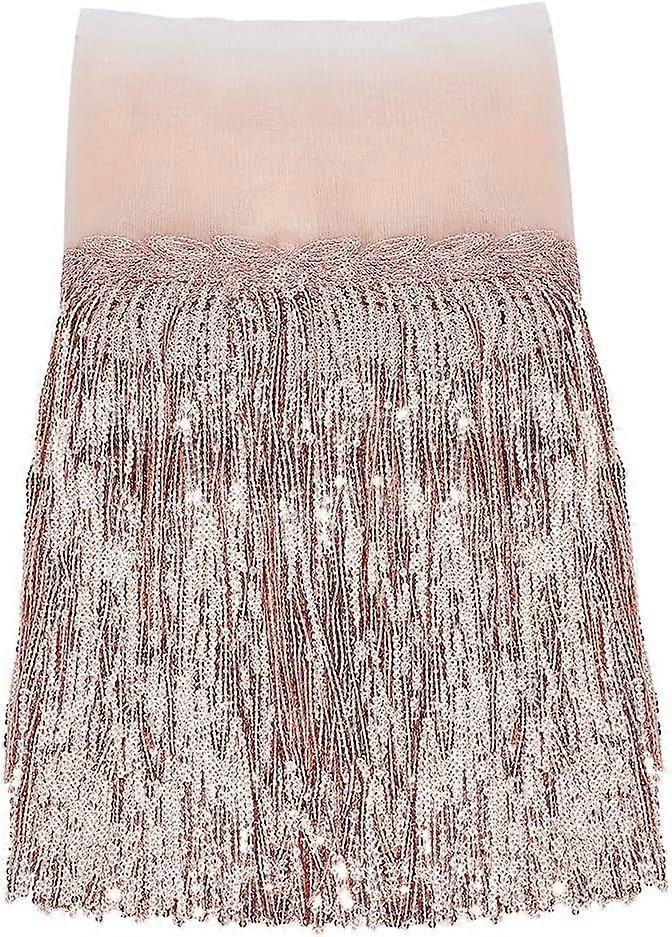 10 Yards Encryption Sequined Tassel Ribbon 7.8Inch Wide Sequin Fringe Trim for Sewing Polyester Sparkle Sequin Mesh Tassel Trim for Dance Stage Costum