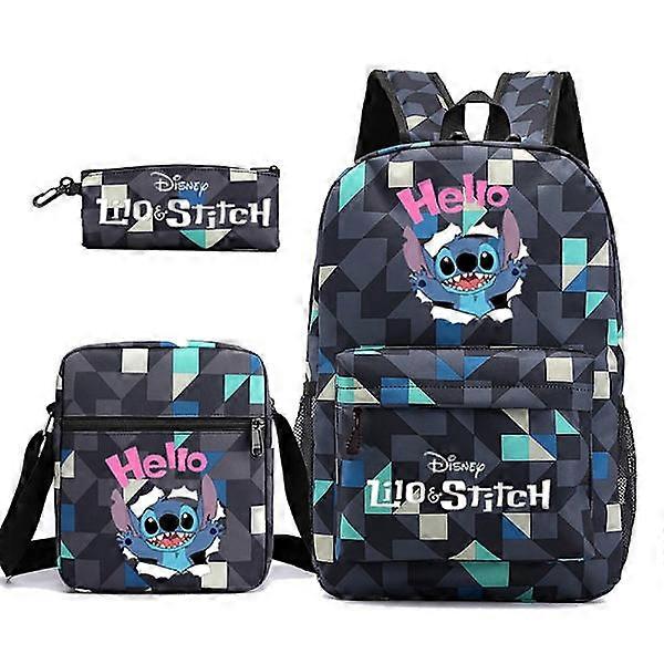 3-piece Set Stitch Backpack Shoulder Backpack Canvas BLUE BB J