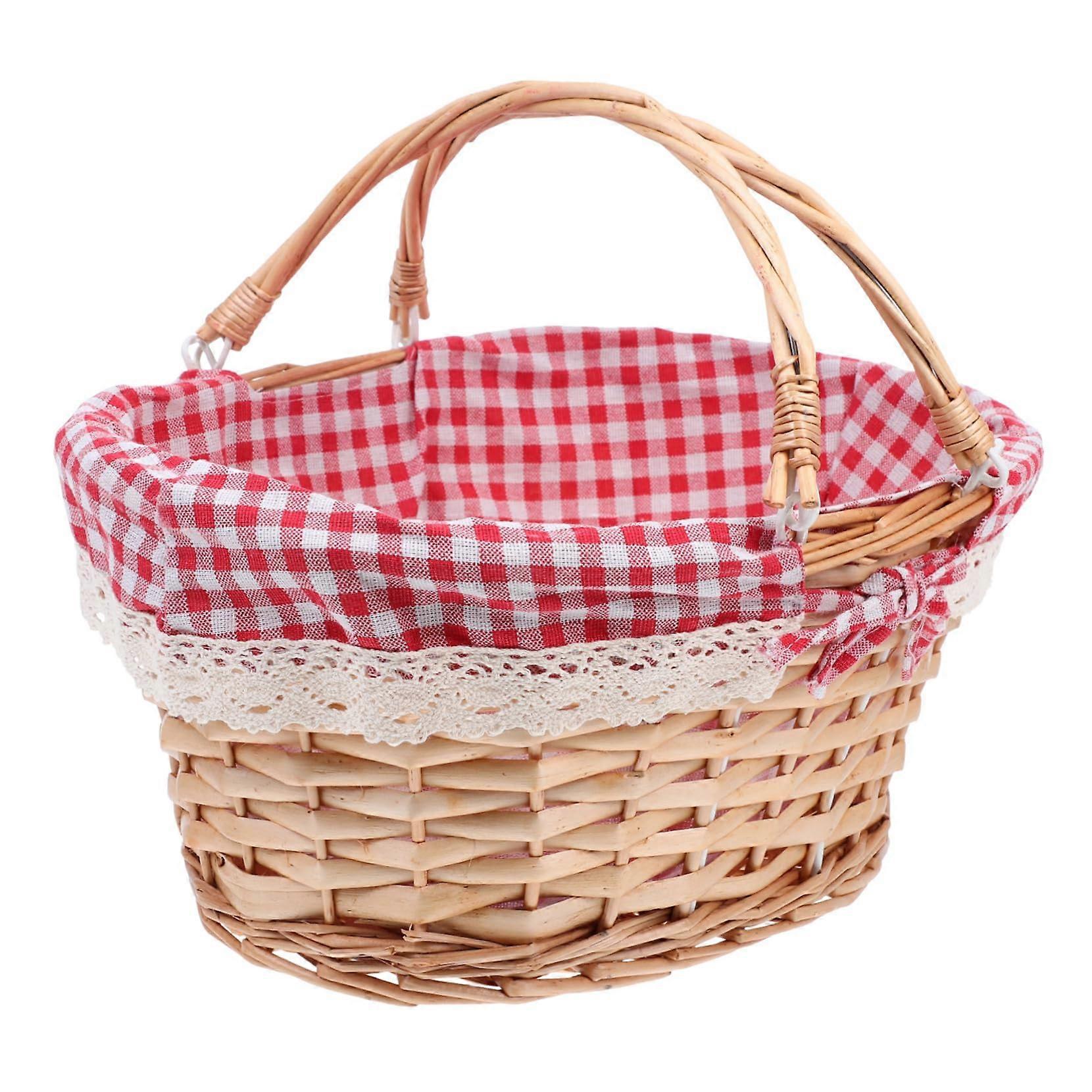 Large Woven Picnic Basket with Handle, Natural Rustic Handwoven Storage for Home and Garden