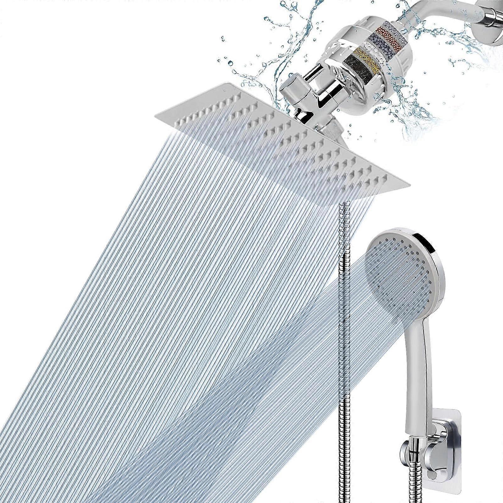 Filtered Shower Head  Pressure 8 Inch Rainfall with 5 Settings Handheld, Hose and Filter Combo