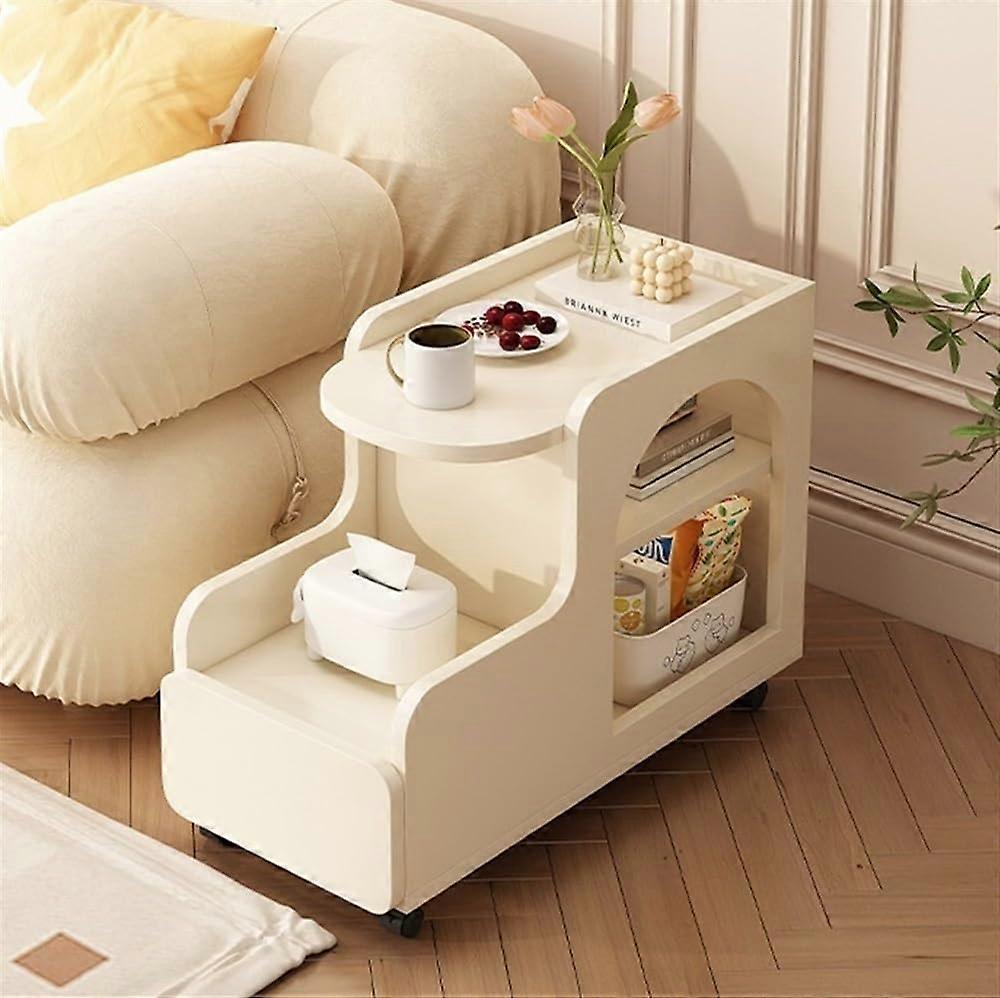 Bedside Table with Drawer and Shelves, SpaceSaving Side Table for Bedroom and Living Room Beige