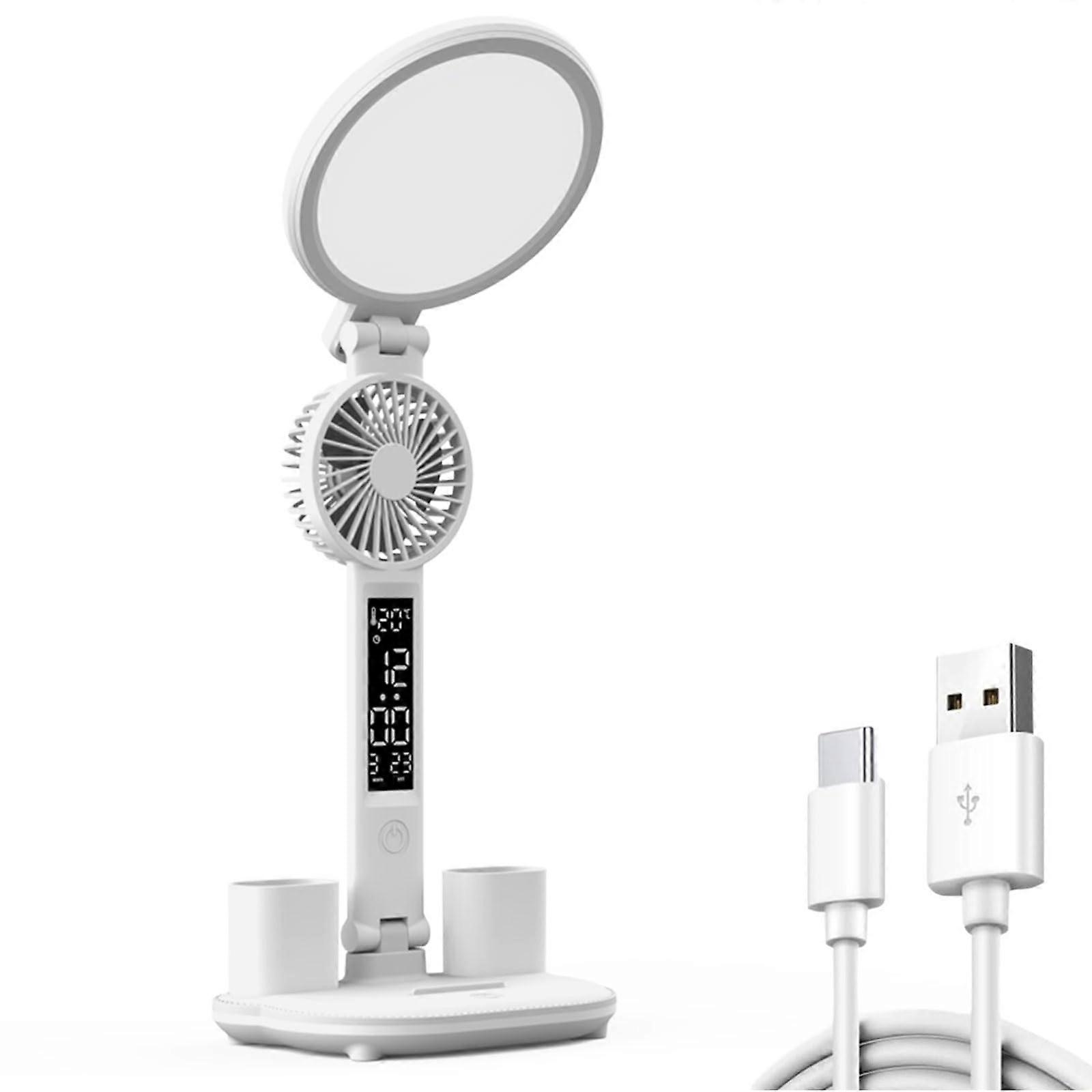 USB Fan Lamp with LED Display, 2 in 1 Rechargeable Desk Fan, Time Temp Humidity Screen