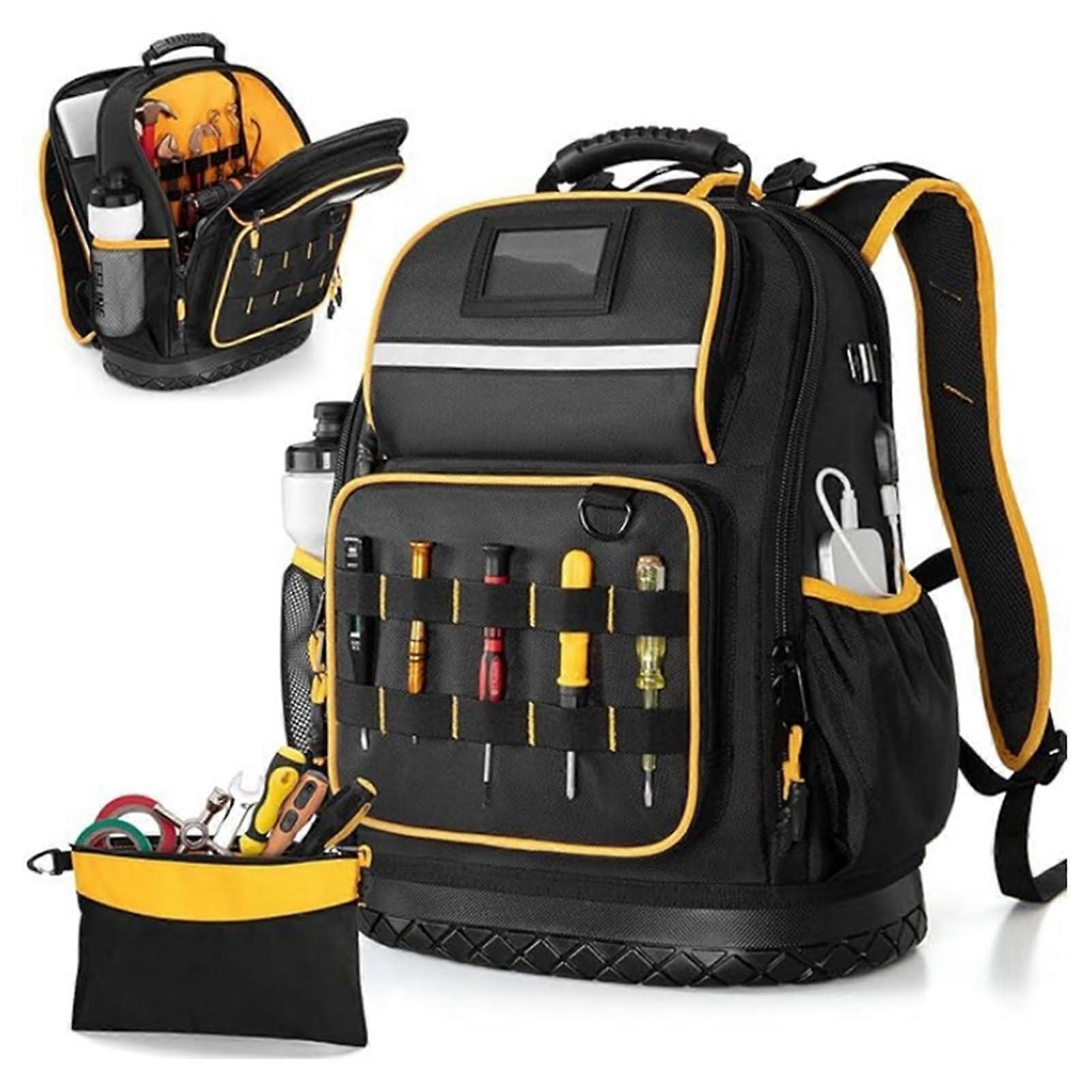 Heavy Duty Water Resistant Tool Backpack with Multiple Compartments for Electricians and HVAC
