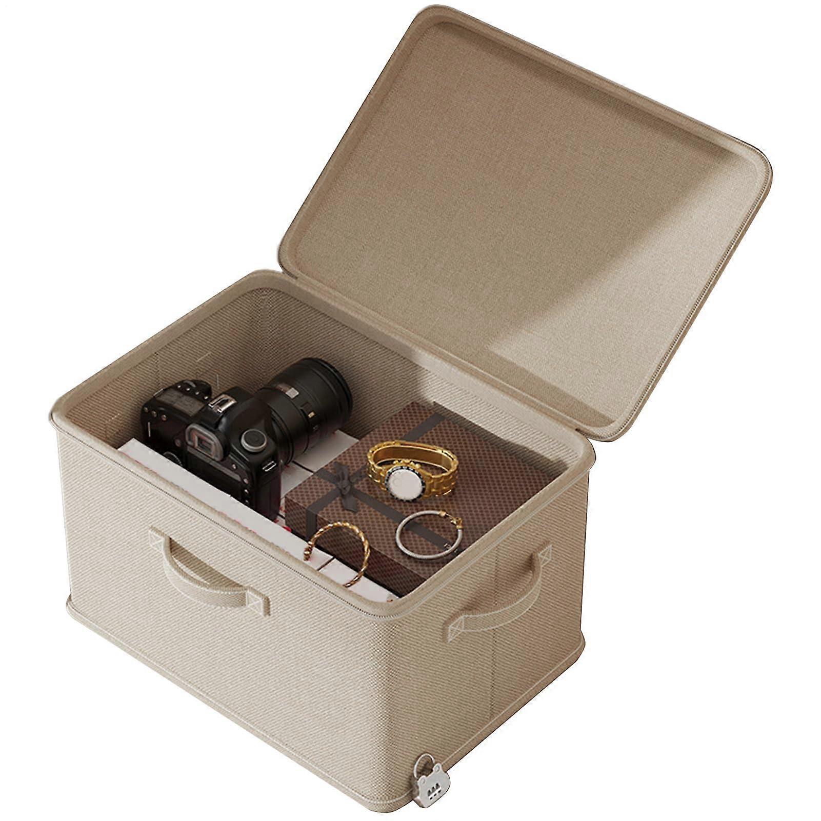 Lockable Storage Box with Handle, Waterproof Odor Proof Stackable Organizer Bin, Cream Large