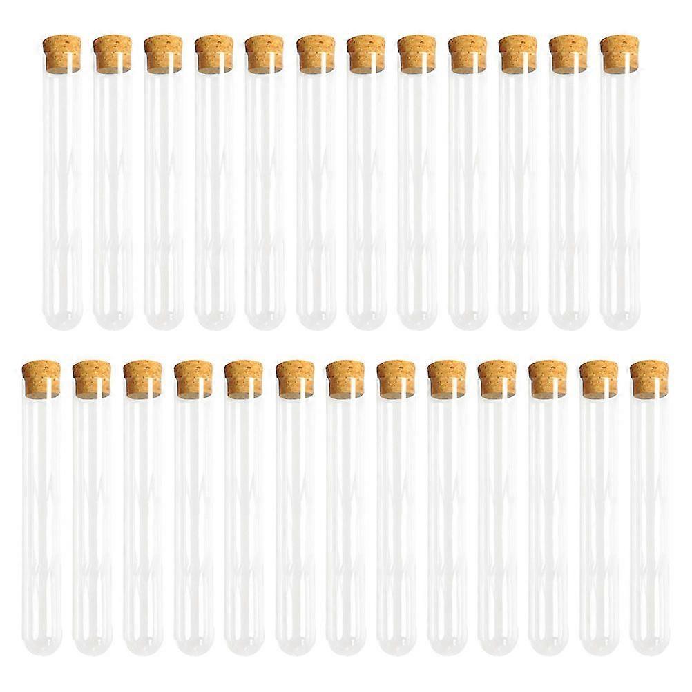 25PCS Clear Plastic Test Tubes with Cork Stoppers for Scientific Experiments, Party, Storage