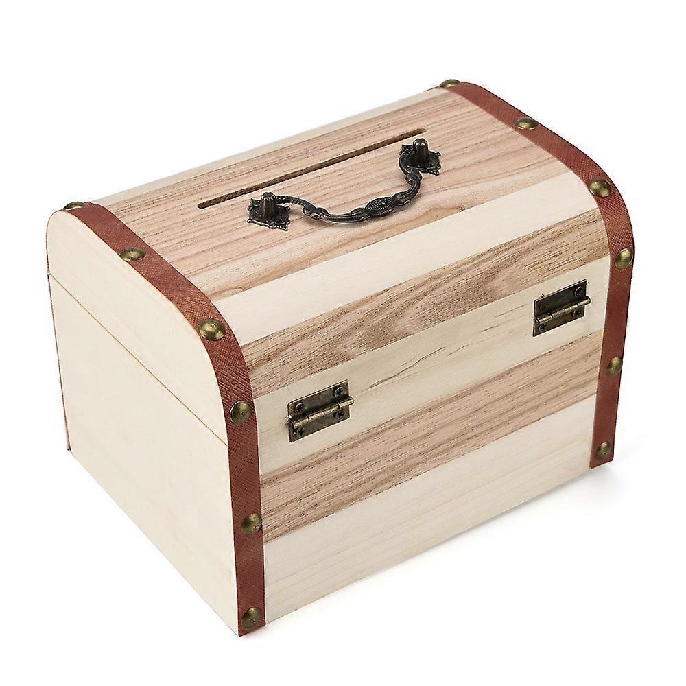 Coffre au tr��sor Vintage, bo?te de rangement au tr��sor, organisateur de banque en bois, bo?te d'��pargne pour d��coration r��tro de la maison