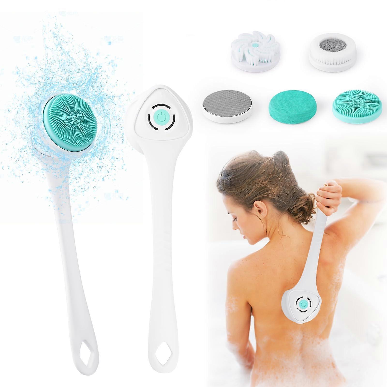 Electric Body Scrubber with Long Handle, 3Speed Shower Brush, 5 Replaceable Heads for Elderly