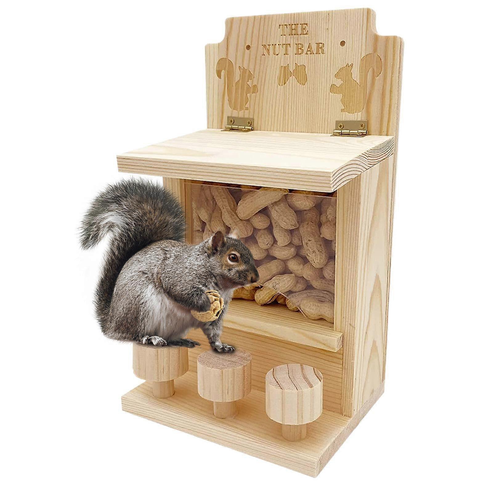 Squirrel Picnic Table Feeder with Triple Stools and Rainproof Nut Tray for Outdoor or Window