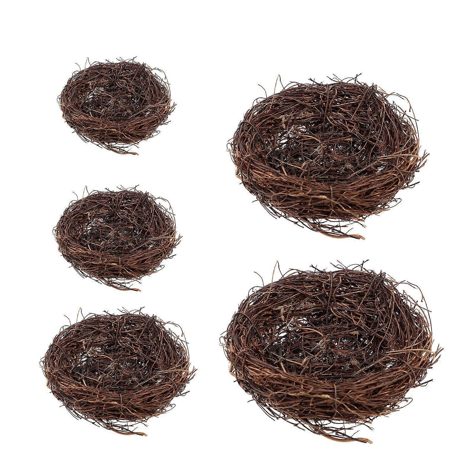 Artificial Bird Nest for Decor 5Pcs Simulation Rattan Coffee Color