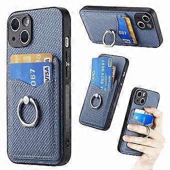 Case For Iphone 13 Mini Blue Card Holder Ring Car Magnetic Leather No6898