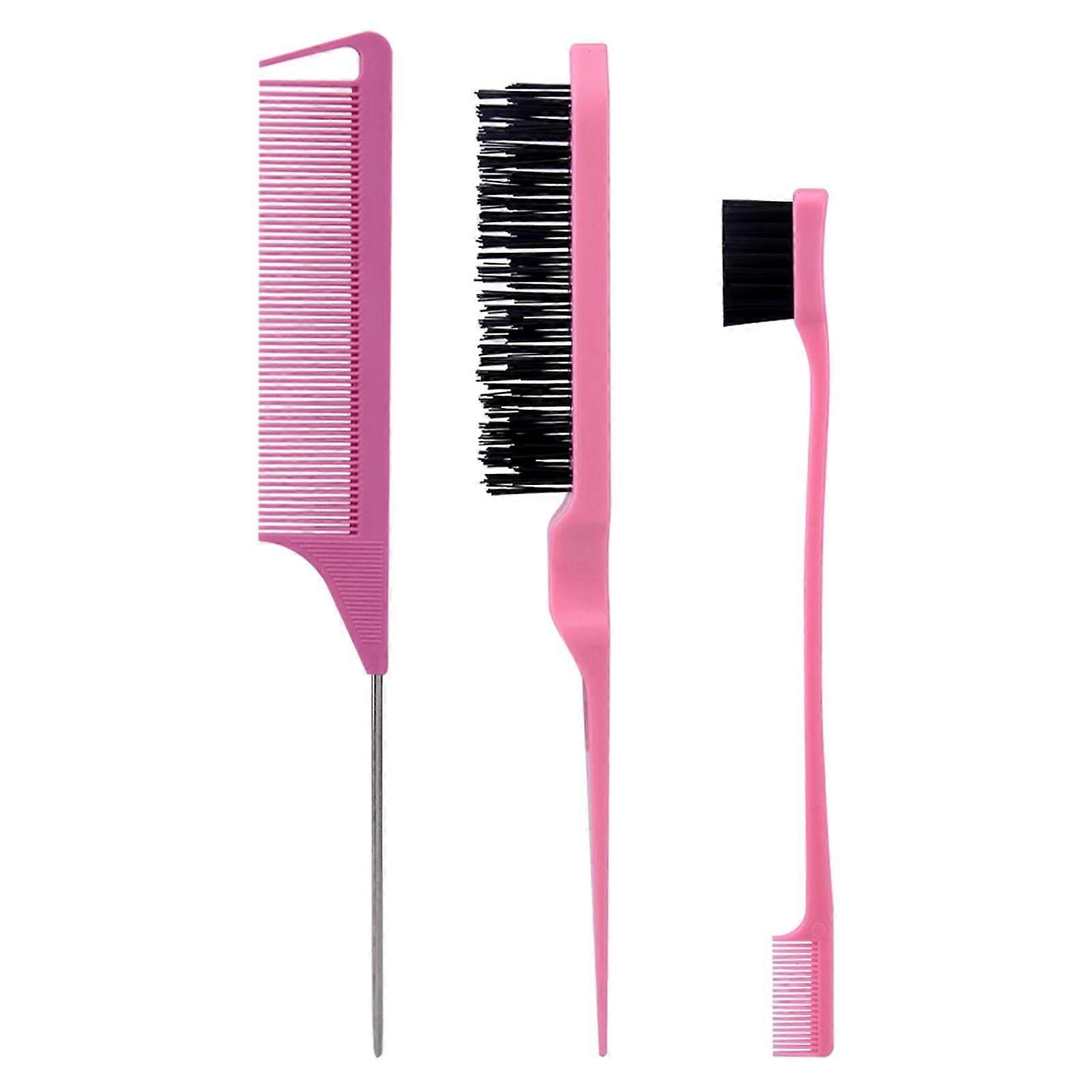Hair Styling Comb Set with Teasing Brush for Volume, Precise Sectioning and Smooth Finish  Pink