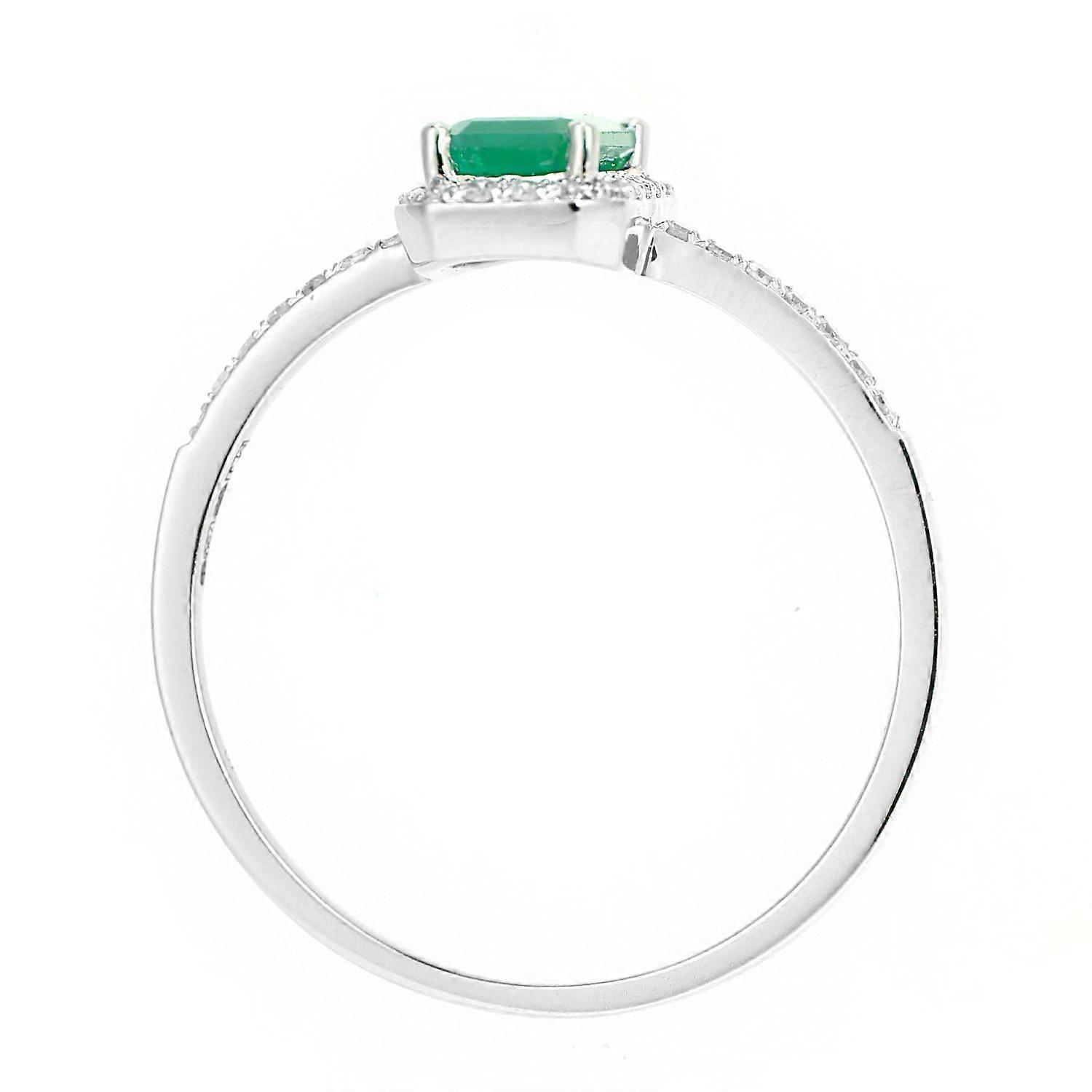 Jewelco London 18ct White Gold Round 10pts Diamond Octagon 0.6ct Emerald Octagon Halo Cluster Ring