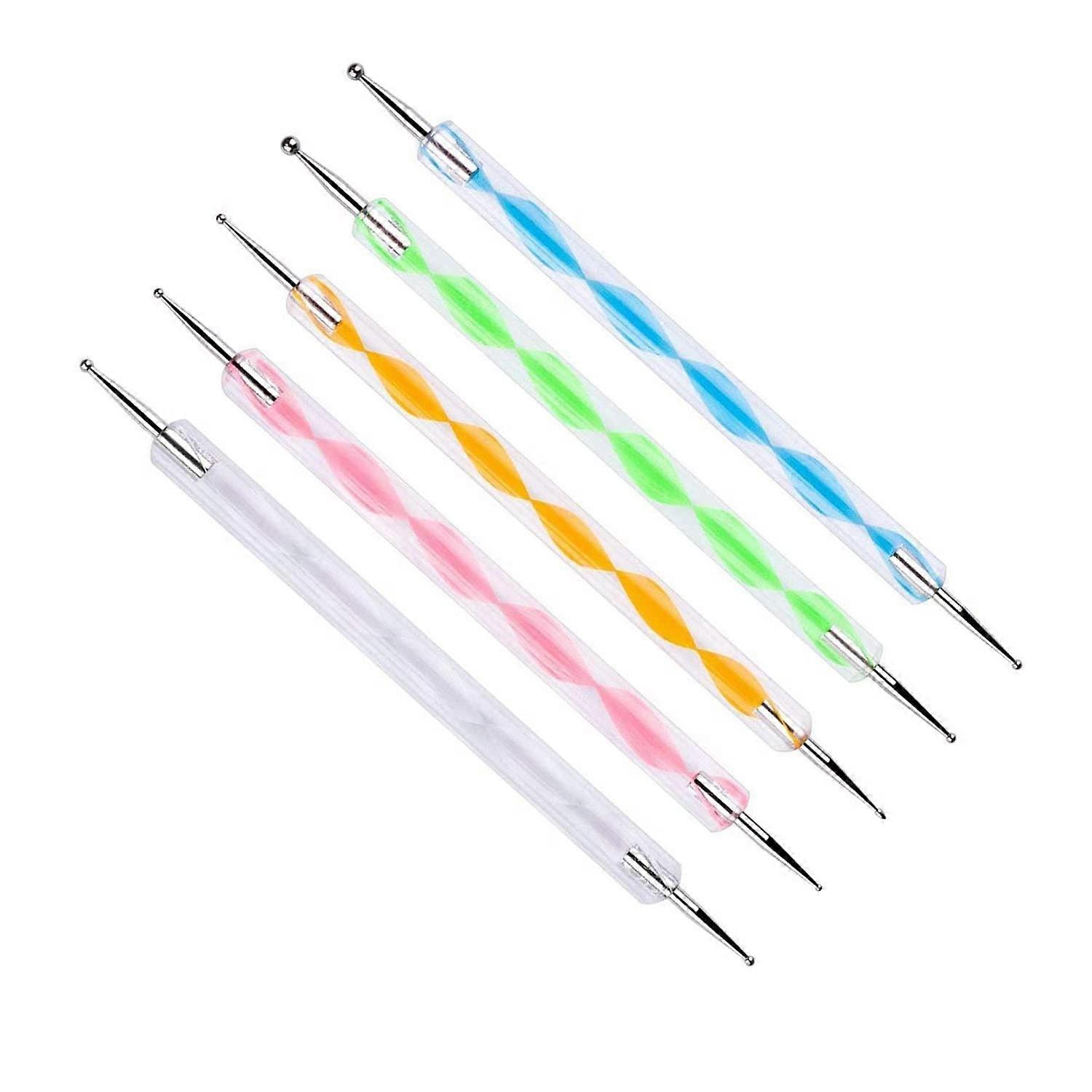 5 Pcs DualEnded Nail Art Brushes and Dotting Tools Set with MultiColor Handles