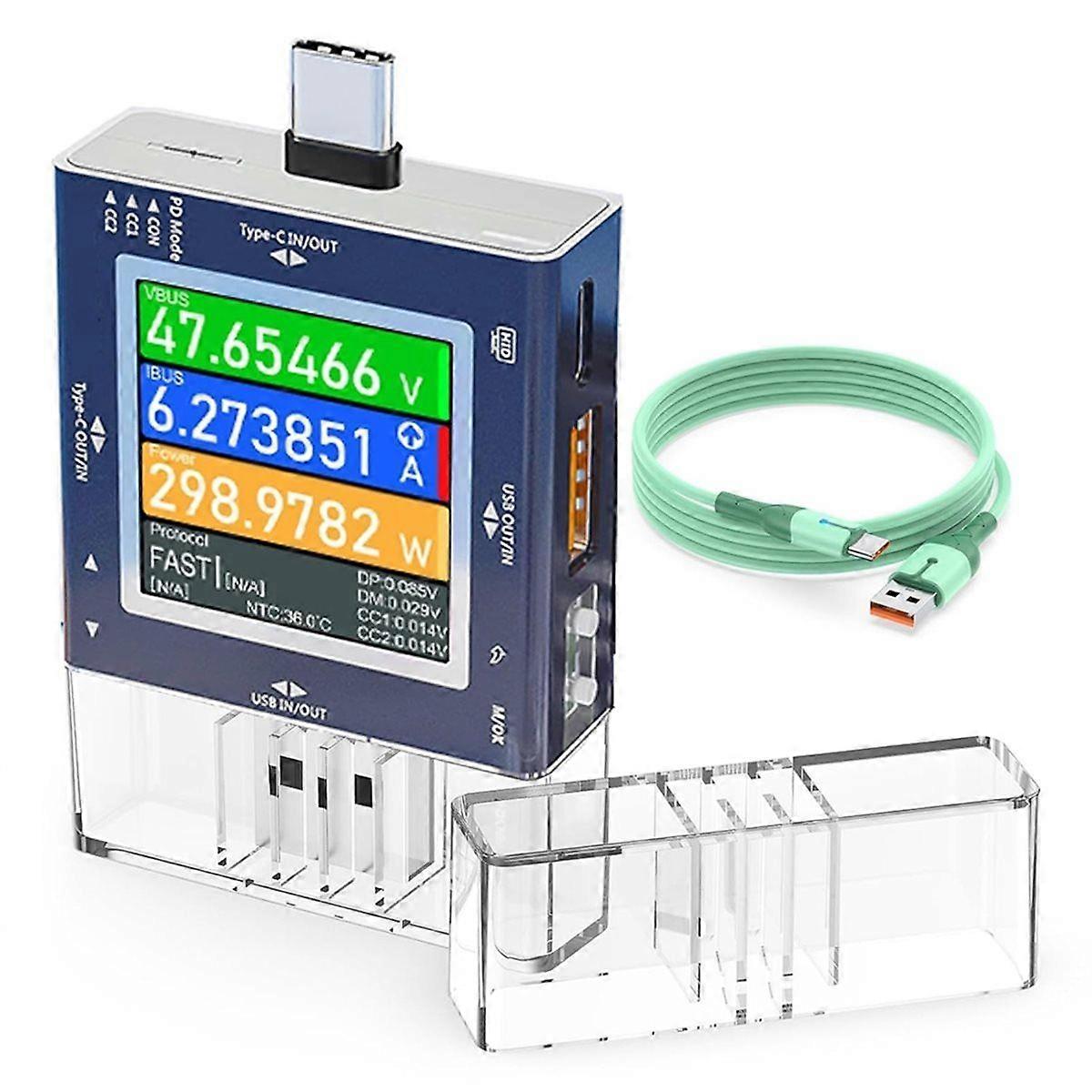 USB Tester, Type-C/USB 2 in 1 Voltmeter Power Meter Digital Display Multi-Function Phone Charger Cap