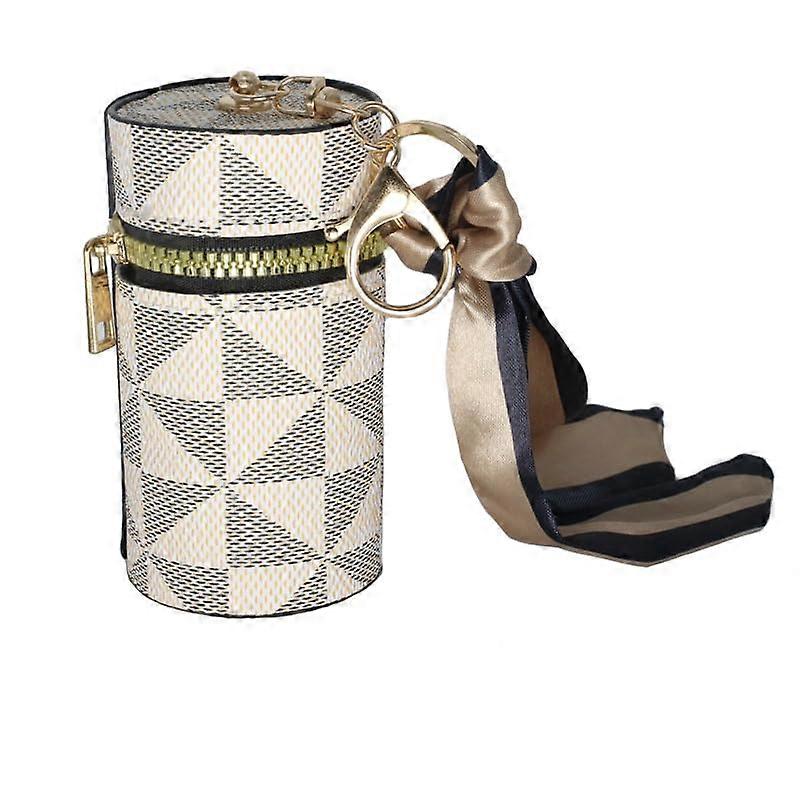 Lipstick Storage Case with Keychain Strap, Cylindrical Makeup Organizer for Travel, White