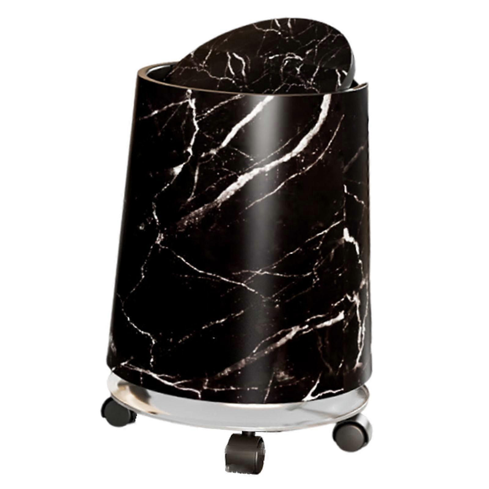Marble Trash Can with Stylish Double Layer Design for Bathroom or Home, Black Large Size
