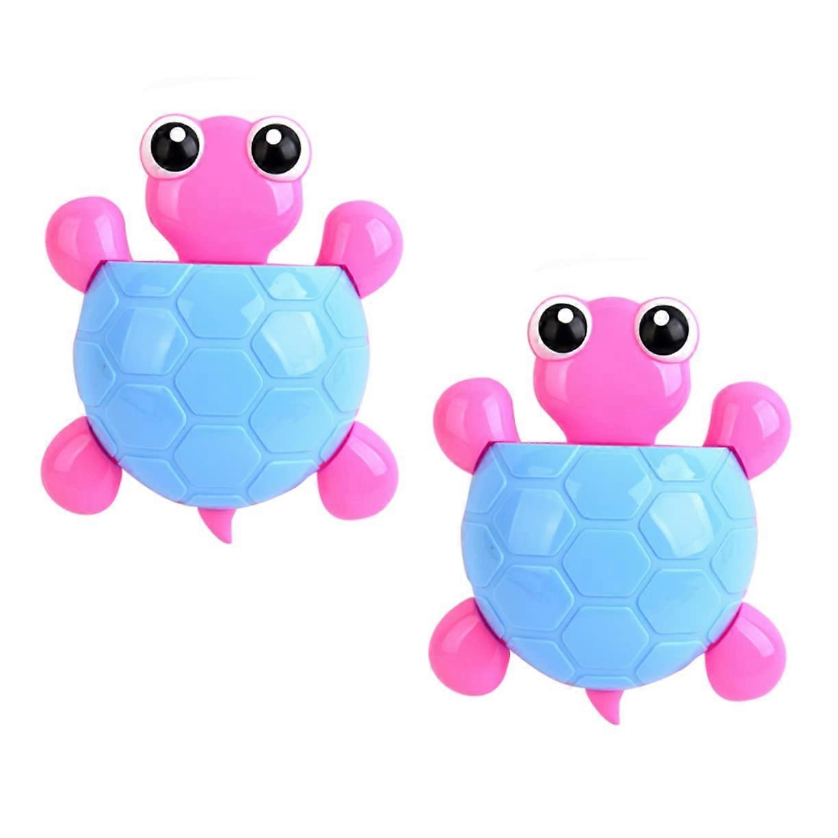 2pcs Blue Turtle Wall Mounted Toothbrush Holder with Suction Cups, Cute Bathroom Organizer