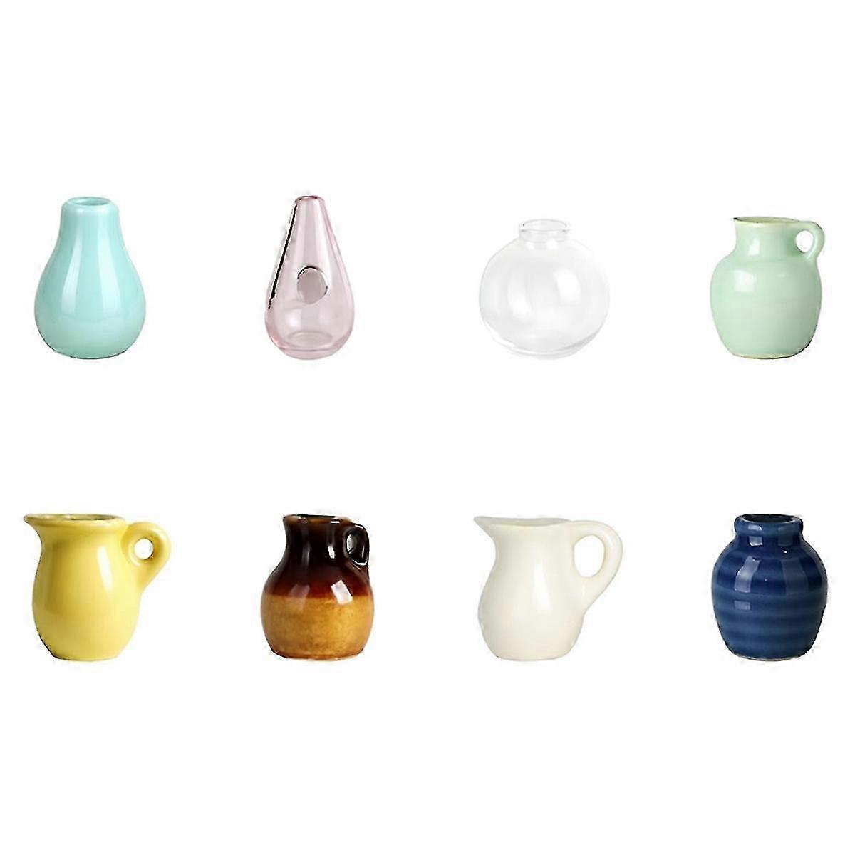 8PCS Mini Ceramic Vase Magnets for Fridge, Cute Tiny Plant Vase Fridge Magnets for Kitchen Refrigerator
