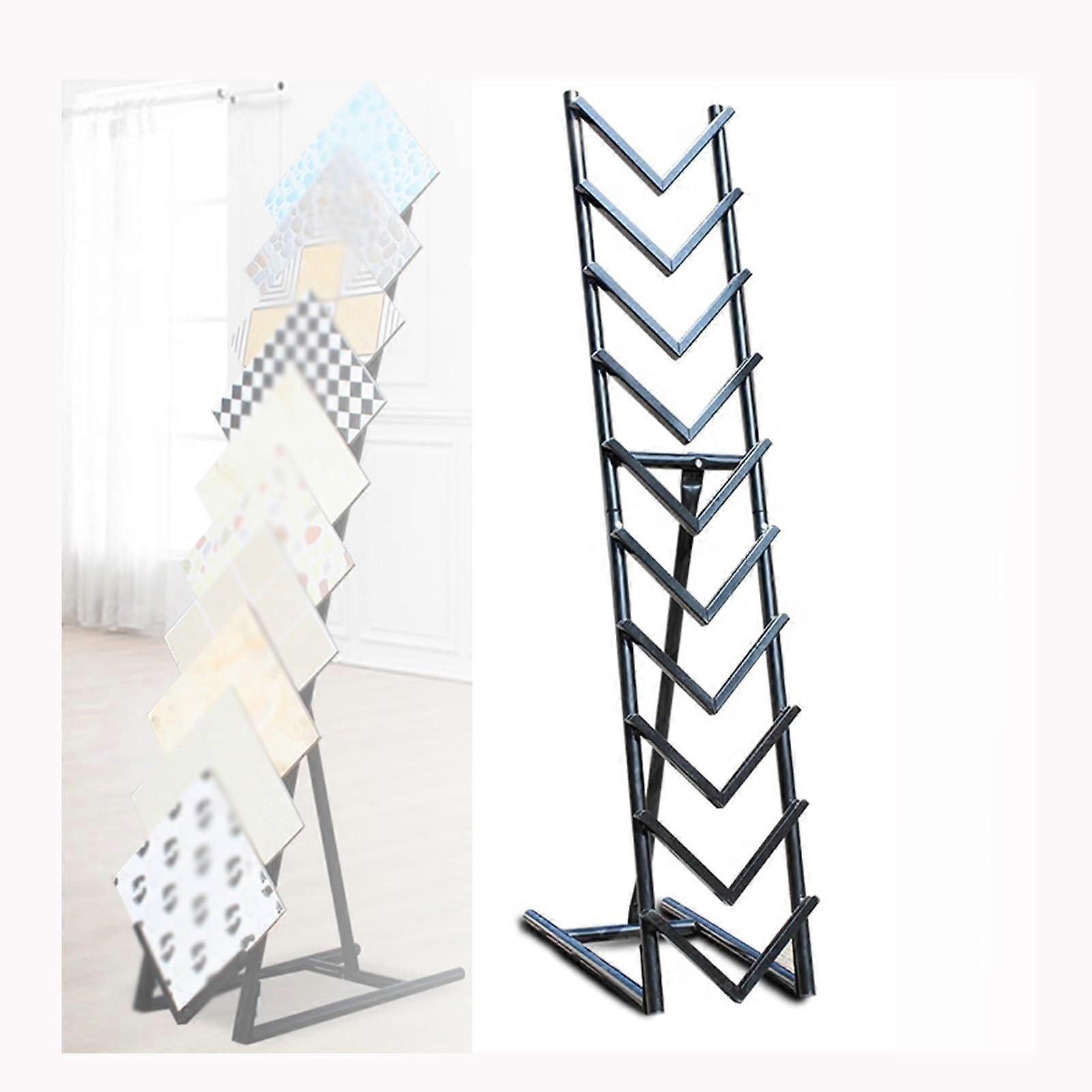 Tile Sample Display Rack with Stable Triangular Structure, Metal Flooring Stand for Showroom 140x53x27cm
