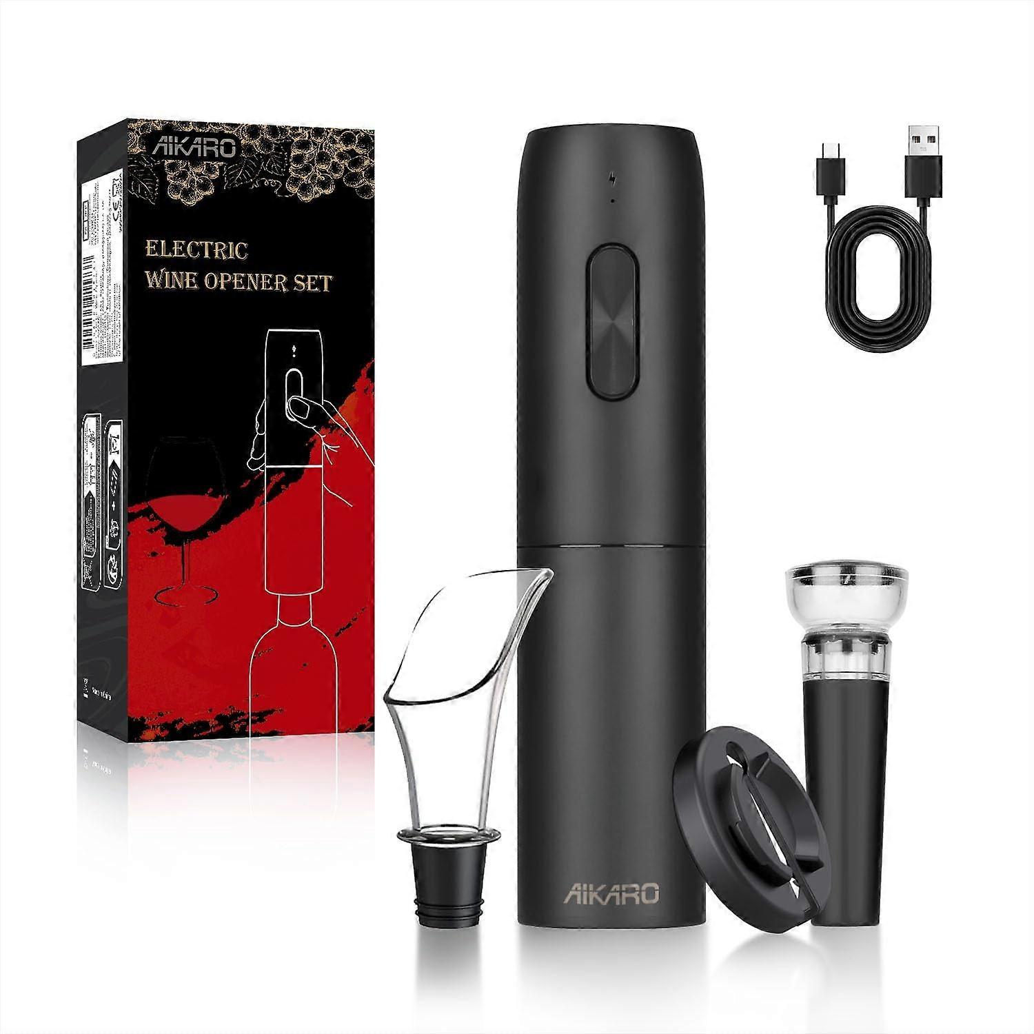 AIKARO - Electric Wine Bottle Opener Automatic Corkscrew, Rechargeable (Set A)