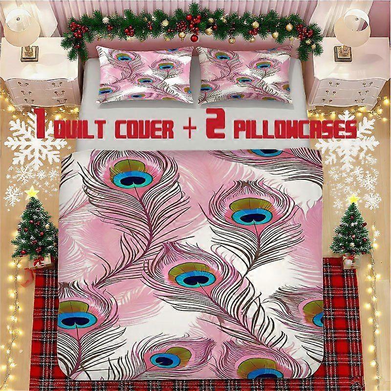 Peacock Feather Soft Printed Bedding Set Polyester Fabric Decorative & Warm