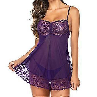 Sexy Damen-Dessous, Damen-Spitzen-Nachthemd mit tiefem V-Ausschnitt, transparentes, dünnes Nachthemd