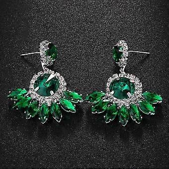 Simple fan-shaped earrings green retro earrings design sense high quality accessories silver