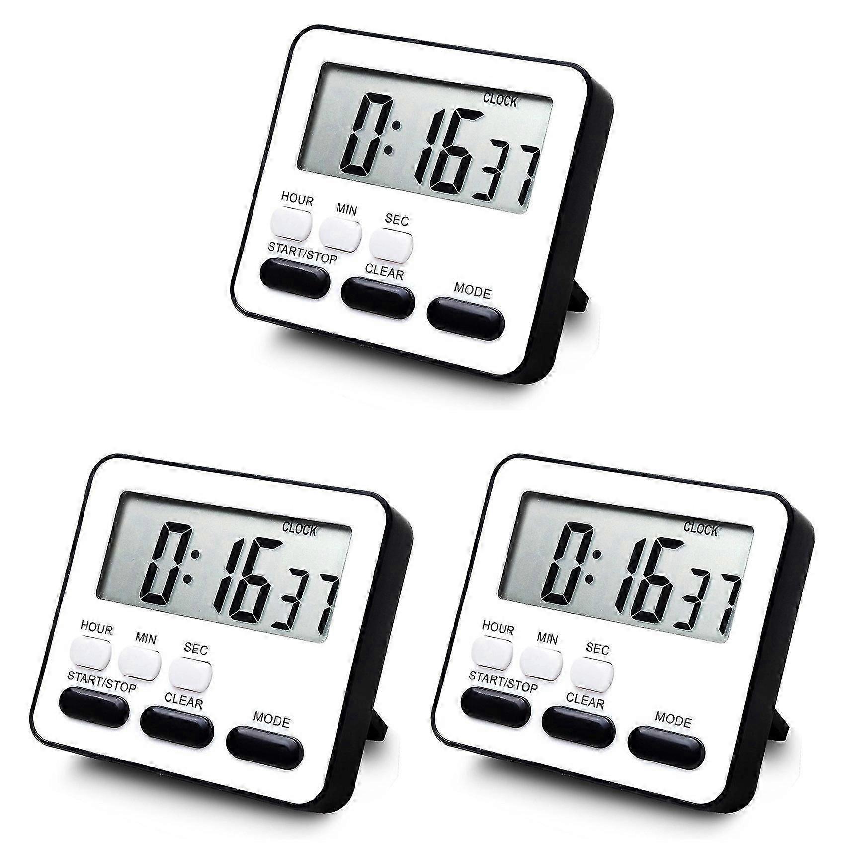 3X Kitchen Timer Count Down Count Up,Multifunctional Alarm Clock,Desk Clock,Black