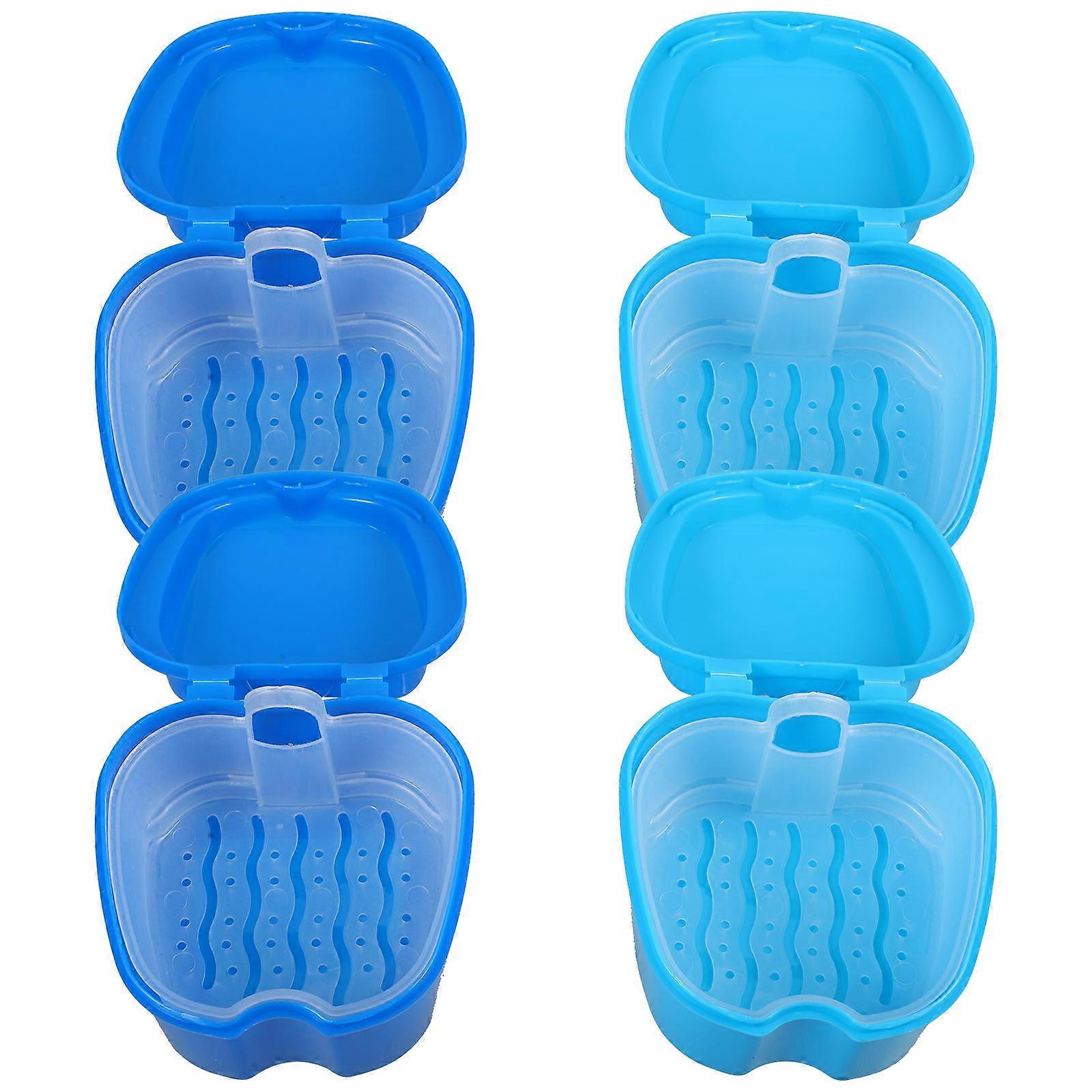 4Pcs Blue Denture Case Practical Denture Containers for Storage Use