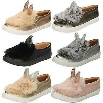 Mädchen-Spot auf Pelz & Glitter Hase Ohr Schuhe H2459