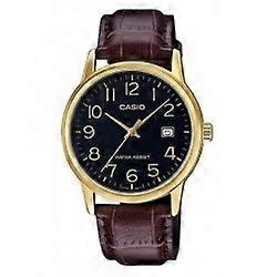 CASIO COLLECTION DATE GOLD, LEATHER - BLACK