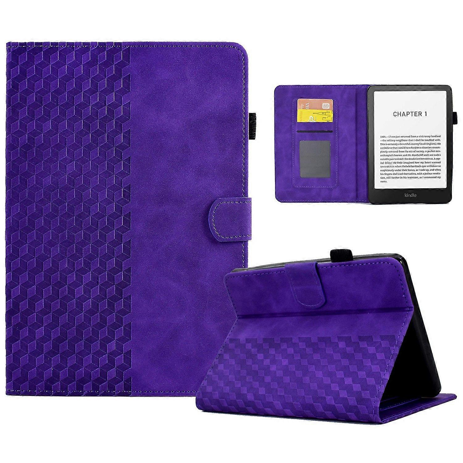 For Amazon Kindle Paperwhite (2024) Case Card Slots Leather E-Reader Cover Block Pattern