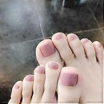 Glossy Fakes Toe Nails Press On Toenails Pink Acrylic Nails Square Short False Foot Nails Artificial Nails For Women 24 Pcs