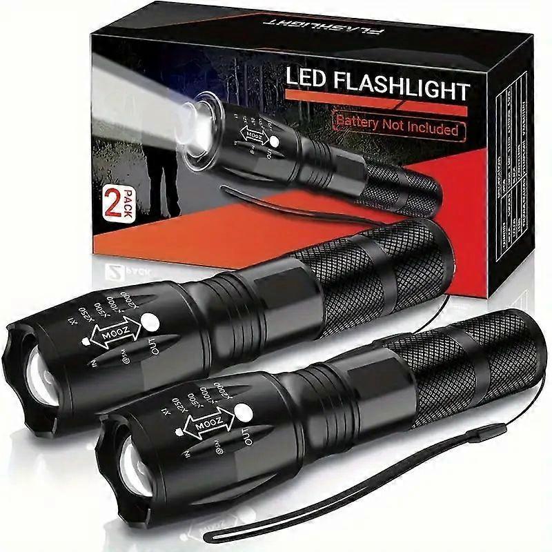 2 Pack LED Tactical Flashlight Zoomable Rechargeable