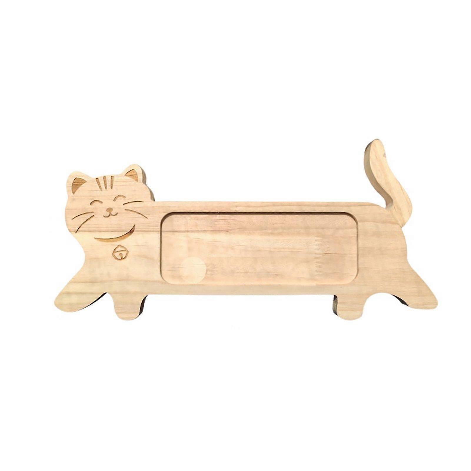 Wooden Cat Shape Photo Frame, Rustic Pet Photo Display Frame with Rotatable Tail, Home Office Decorative Picture Holder for 2-inch Photos