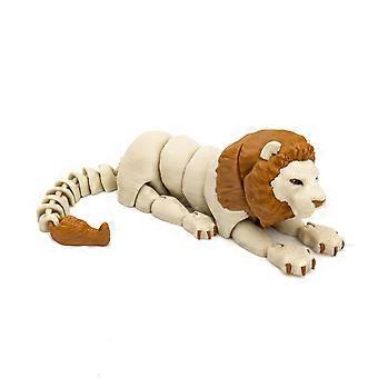 3D Printed Articulated Lion Toy, Cream and Brown Flexible Swinging Stress Relief Action Figure with Movable Joints for Sensory Play, Desktop Decor