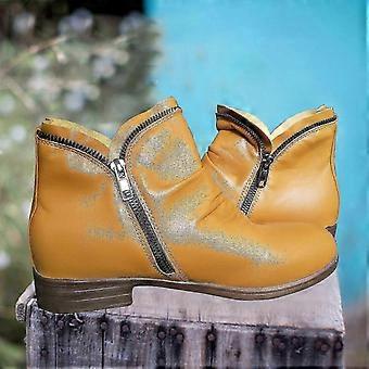 Women's Shoes Retro Solid Color Low Heel Zipper Fashion Short Leather Boots