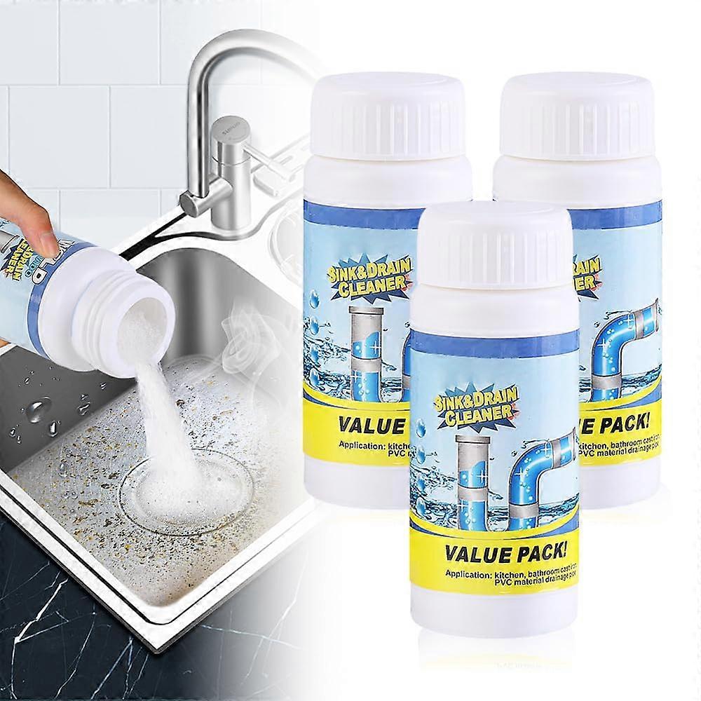 Fast Acting Drain Cleaner Powder, MultiPurpose Pipe Cleaning Solution for Kitchen and Bathroom, 3Pack